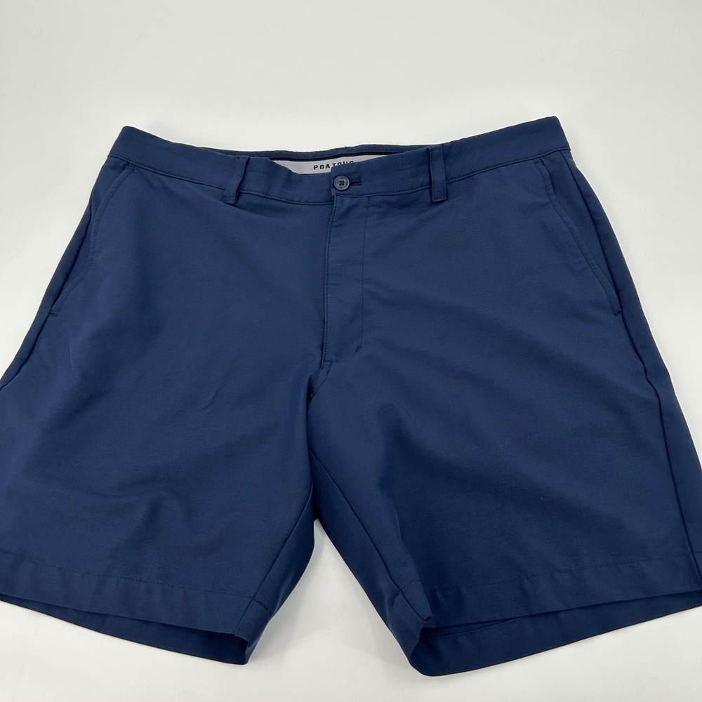 PGA Tour Mens Golf‎ Shorts Navy Blue Performance Stretch Flat Front Size 36 37